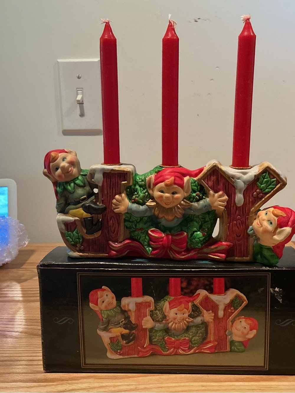 Vintage 1980 Robel Hall Ceramic JOY Christmas Elf Candle Holder